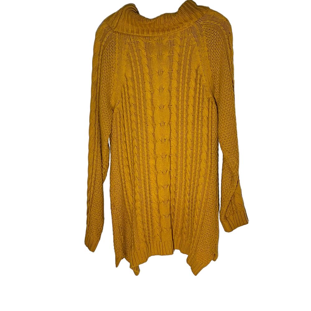 Cable Knit Cowl Neck Oversized Mustard Long Sleeve Sweater - Picture 3 of 9